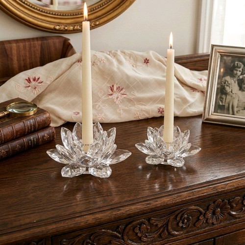 Crystal lotus candlesticks like new, set of 2