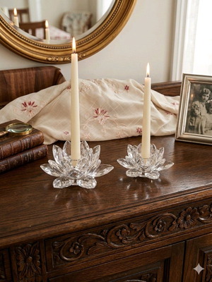 Crystal lotus candlesticks like new, set of 2