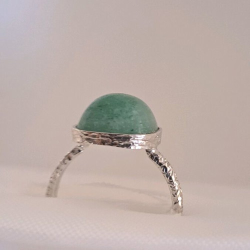 Silver ring 925 with square aventurine stone and hammered look new