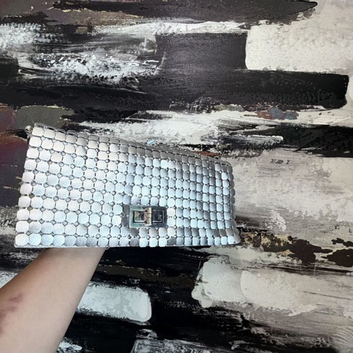 Clutch used silver evening bag with metallic design
