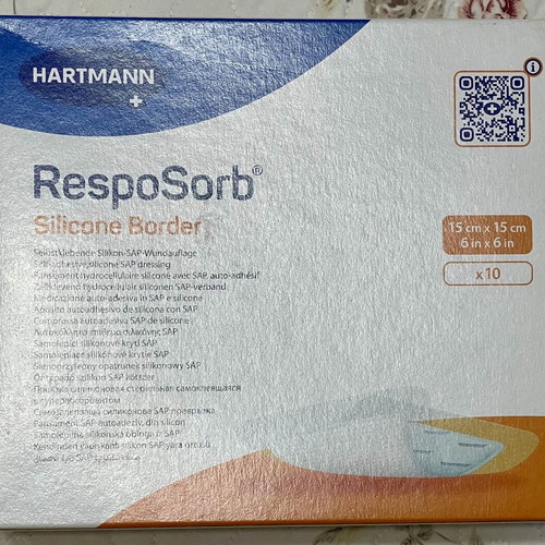 Hartmann RespoSorb Silicone Border adhesive dressings 15x15 cm, pack of 10