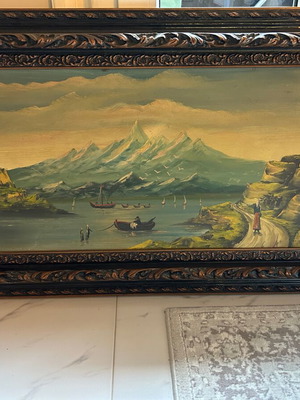 Vintage oil painting Malas used with decorative frame