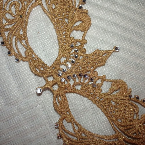 Gold carnival mask new with rhinestones and ribbon