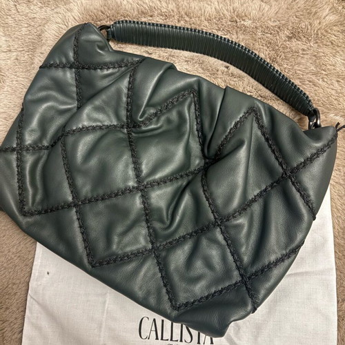 Callista maxi pleated dark green leather clutch new