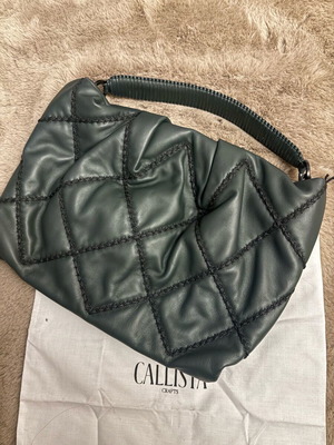 Callista maxi pleated dark green leather clutch new