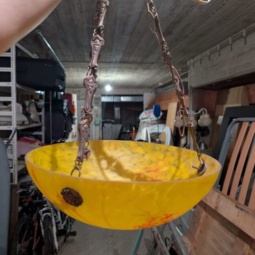 Pate de verre ceiling light like new with vibrant colors