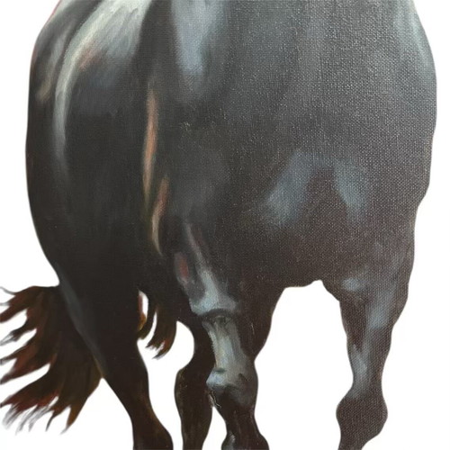 Tsimogiannis Black Horse Oil Painting on Canvas like new