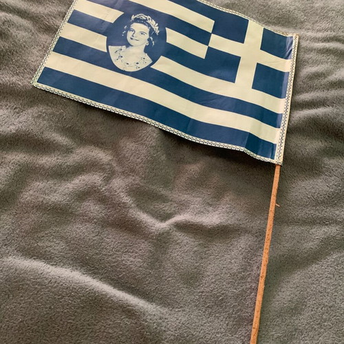 Konstantinos and Anna Maria Parade Flag like new, 60s with wooden handle