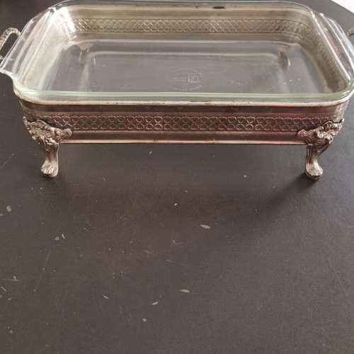 Serving dish with metal base vintage, used