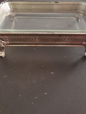 Serving dish with metal base vintage, used