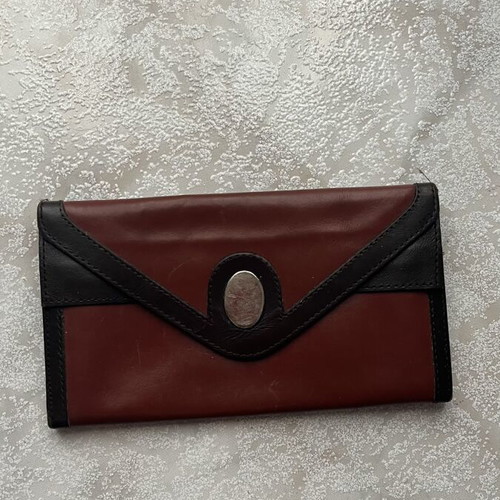 Wallet with button used, women's slim, brown multicolor
