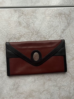 Wallet with button used, women's slim, brown multicolor