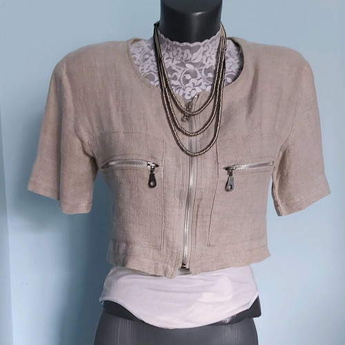 Gettone Linen Top with Metal Zippers L/XL like new