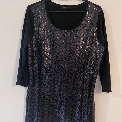 Joseph Janard black blouse with dark sequins, 3/4 sleeves, size S
