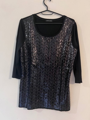 Joseph Janard black blouse with dark sequins, 3/4 sleeves, size S
