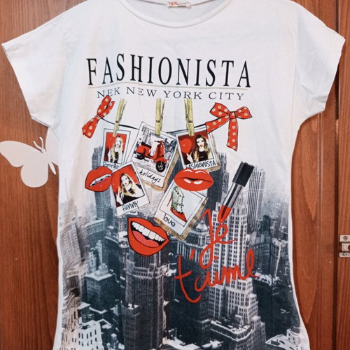 Nek Kidswear T-shirt white fashionista with red bag gift, like new