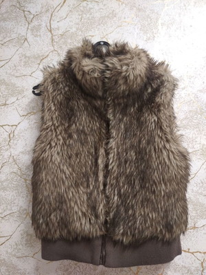 H&M faux fur vest, beige and brown, size S