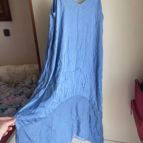 Maxi summer dress with adjustable straps, new, blue and white