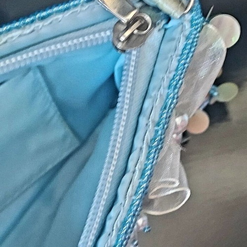 Evening shoulder bag satin blue turquoise like new