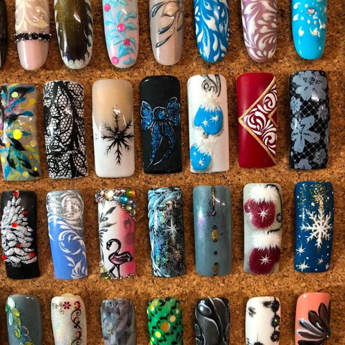 Board with 187 professional nail design tips, vintage collectible