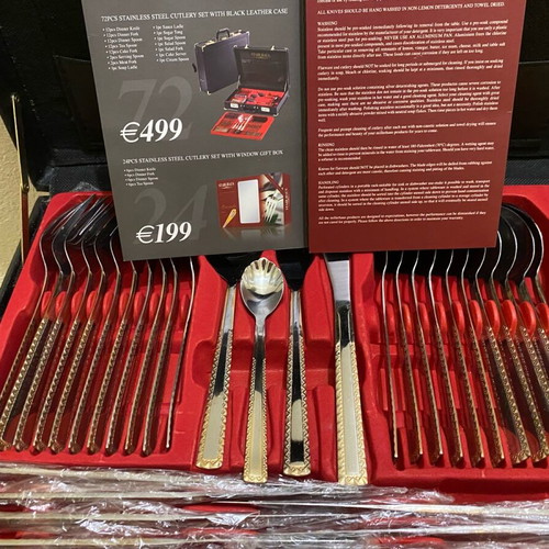 Stainless steel cutlery with gold plating new in their case