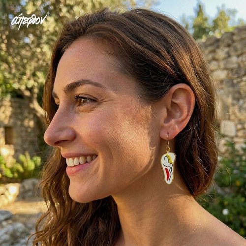 Earrings Apefthon handmade new, red dress woman figure