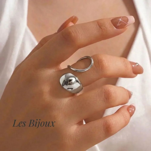 Adjustable stainless steel ring new, silver, modern organic design