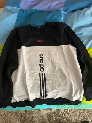 Adidas vintage hoodie φούτερ χωρίς κουκούλα μεταχειρισμένο, μέγεθος L, μαύρο-άσπρο