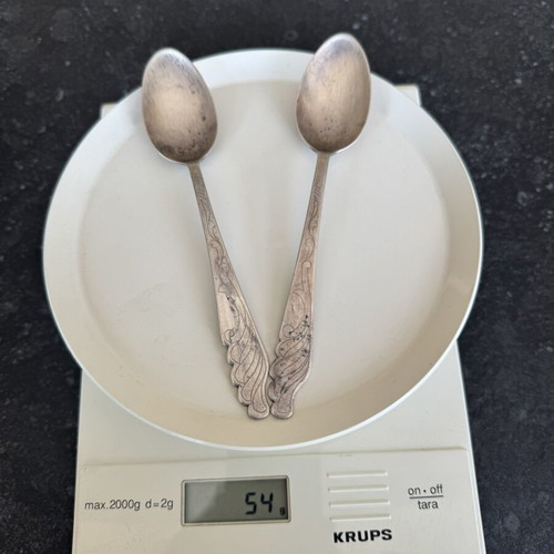 Vintage silver spoons set of 2 800 used with engraved design