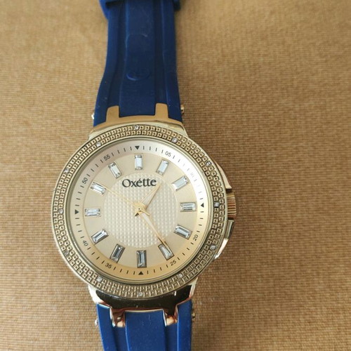 Oxette women's watch like new with blue rubber strap and crystals