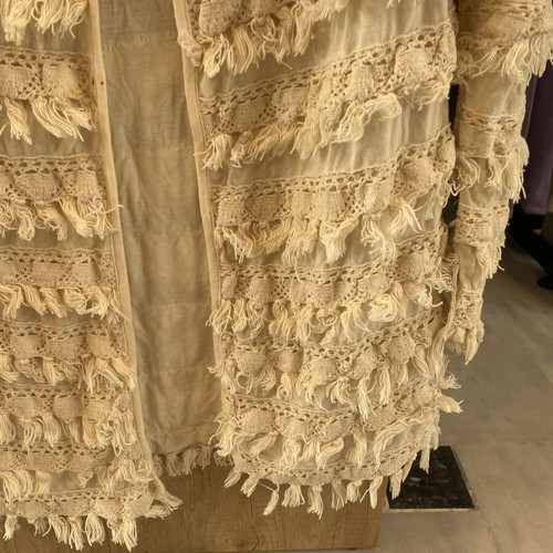 Cotton cardigan used, beige with fringe, one size
