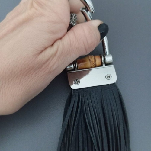 Leather necklace with silver chain new, black