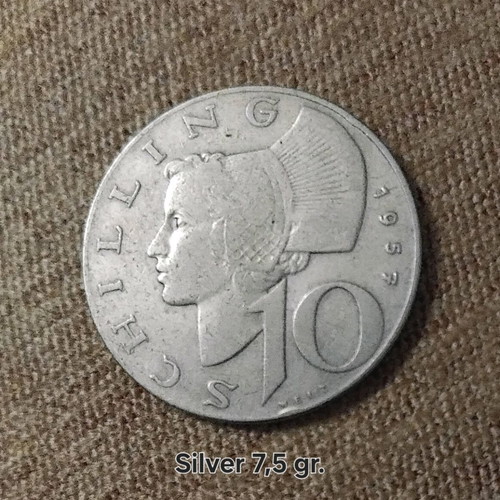 Austria Silver 10 Schilling 1957 used, 7.5g with 0.640 silver