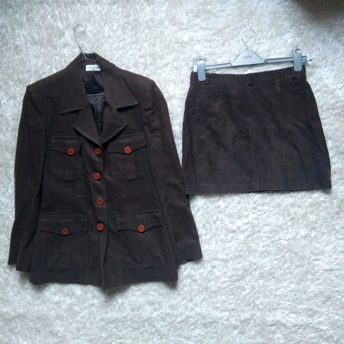 Suede safari jacket and mini skirt set MADLEN like new, brown, size 3/L
