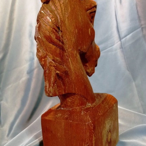 Handmade solid wood horse head sculpture 27 cm like new