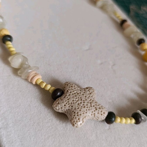 Handmade necklace with lava stars and stones new
