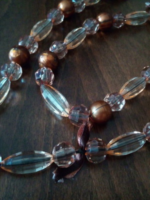 Long necklace with acrylic bronze pearls and transparent beads like new