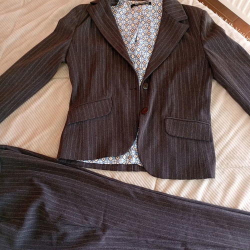 Women's suit like new, brown with beige stripes, size M
