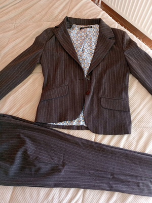 Women's suit like new, brown with beige stripes, size M