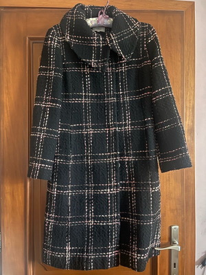 Marks & Spencer wool coat like new, black with pink check