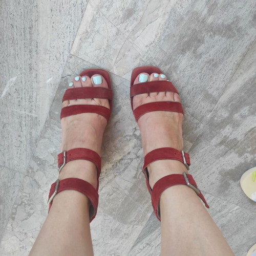 A.L.E. red suede sandals used with double straps