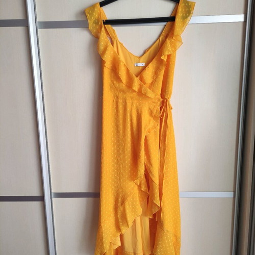 Yellow wrap dress Cubus like new with ruffles, size 38