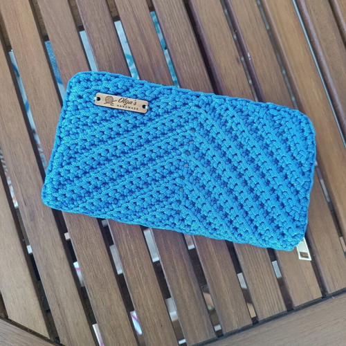 Knitted wallet new in blue with internal zip pocket
