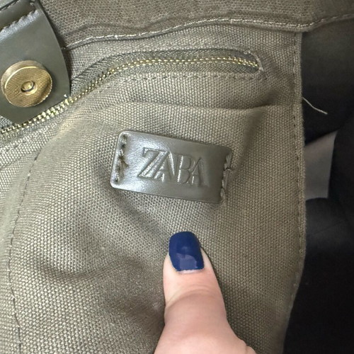 Zara viral Mock Croc canvas shoulder tote bag, khaki olive green