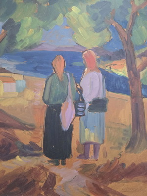 Panagis Gavrielatos oil painting like new, seaside village scene