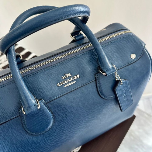 Coach Bennett Satchel leather handbag like new blue with silver details