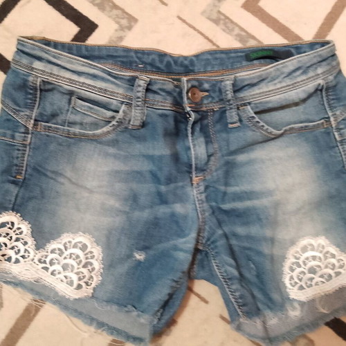 Denim shorts with lace used, size S 36 8, blue