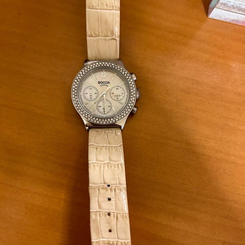 Boccia Quartz Titanium wristwatch with chronograph like new, beige strap