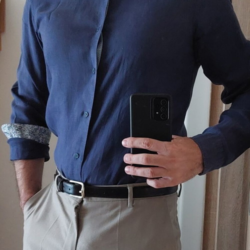 Zara Man linen shirt small, navy blue, slim fit, used