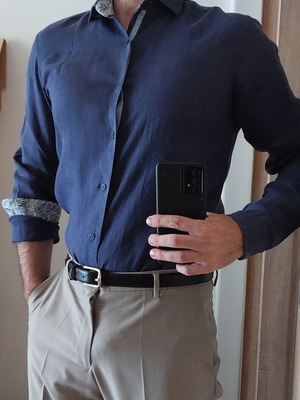 Zara Man linen shirt small, navy blue, slim fit, used